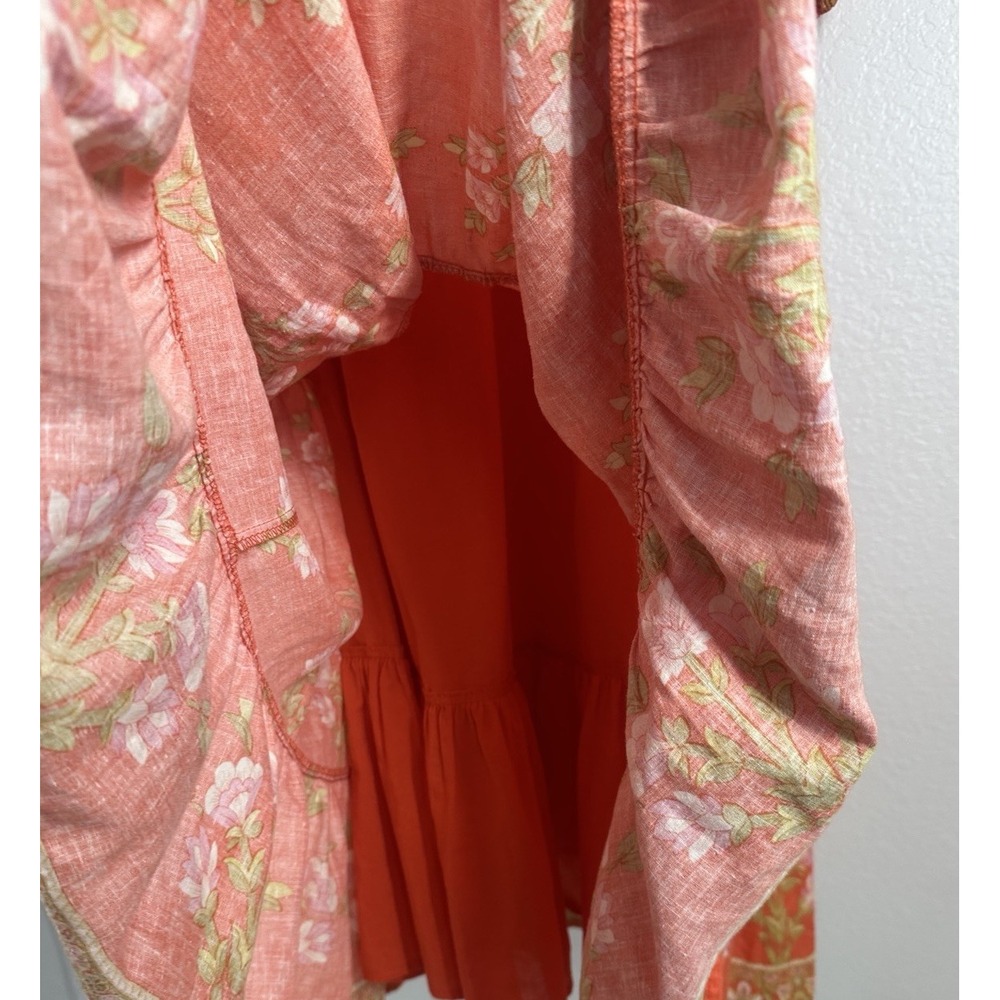Women's Sz: Large Linen Blend Orange Boho Cottage Floral Maxi Dress by A Loves A - Picture 4 of 7